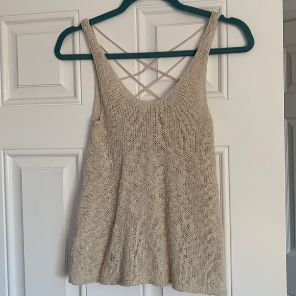 Beige Knit Cross-back Top - Picture 1 of 3